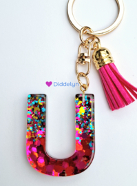 Letter U -  Multicolor Fuchsia ♡ roze kwastje