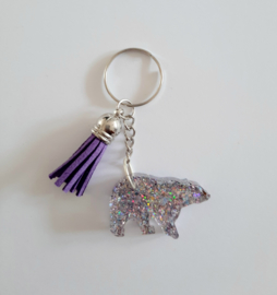 Ijsbeer sleutelhanger Paars Glitter