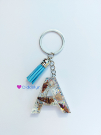 Letter A - Schelpen glitter (blauw kwastje)