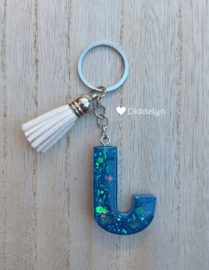 Letter J - Blauw met glitters ♡ wit