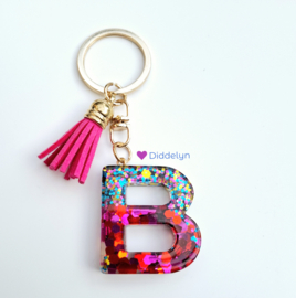 Letter B -  Multicolor Fuchsia ♡ roze kwastje