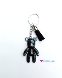 Sleutelhanger Teddy bear - Zwart glitter met kwastje
