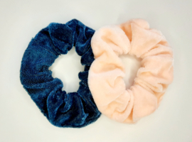 Set van 2 crunchies - petrol blauw & zalm