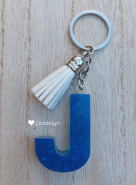 Letter J - Blauw met glitters ♡ wit
