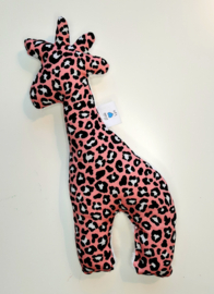 Knuffel giraffe - panter roze met badstof