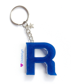 Letter R - Blauw ♡ ster bedeltje