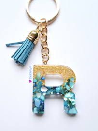 Letter R -  Blauw Stone met goud