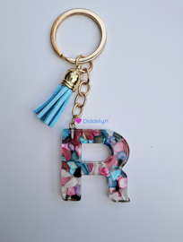 Letter R -  Multicolor Stone ♡ blauw kwastje