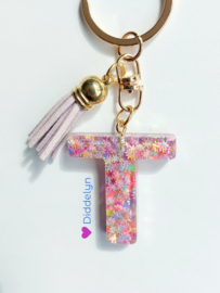 Letter T  -  Multicolor ster  ♡ lila kwastje