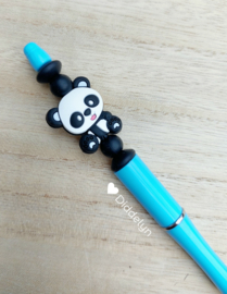 Pen aqua blauw - Panda ♡ zwart