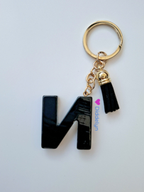 Letter N - Zwart met ster glitters