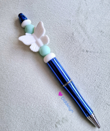 Pen blauw  - witte vlinder