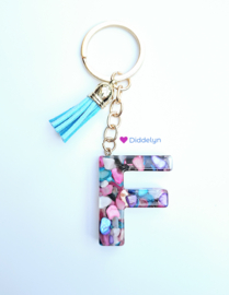 Letter F -  Multicolor Stone ♡ blauw kwastje