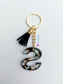 Letter S - Zwart met ster glitters