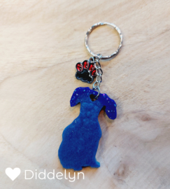 Teckel - Blauw glitter zittend