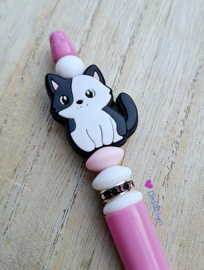 Roze pen -  Wit /grijze Poes