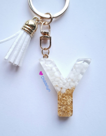 Letter Y -  Wit met goud ♡ wit kwastje
