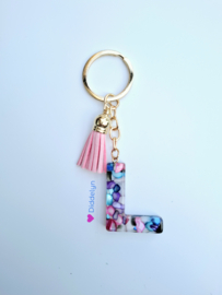 Letter L -  Multicolor Stone ♡ roze kwastje
