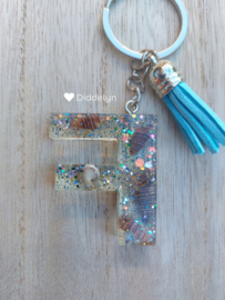 Letter F - Schelpen glitter ♡ blauw kwastje