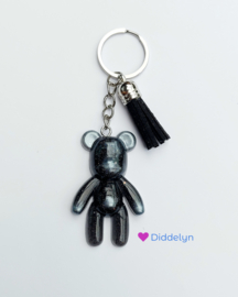 Sleutelhanger Teddy bear - Zwart glitter met kwastje