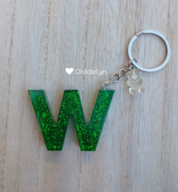 Letter W -  Groen glitter