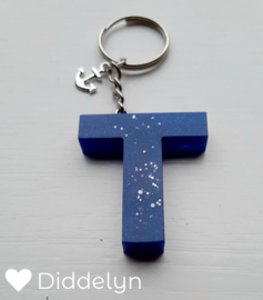 Letter T -  Blauw glitter