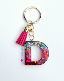 Letter D -  Multicolor Fuchsia ♡ roze kwastje