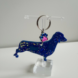 Teckel - Blauw staand glitters
