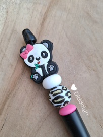 Pen zwart -  Panda met Roze