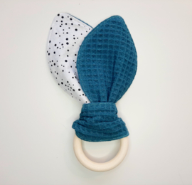 Bijtring knuffeldoek Dots & petrol