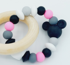 Bijtring Black, White with pink 13.