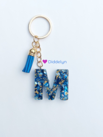 Letter M - Stone blauw en gouden flakes ♡ blauw