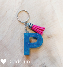 Letter P -  Blauw glitter