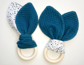 Bijtring knuffeldoek Dots & petrol