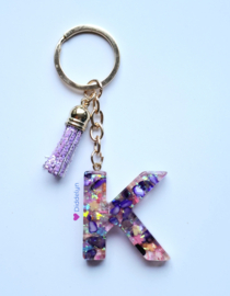 Letter K -  Multicolor paars ♡ glitter roze