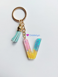 Letter V - Roze, geel en blauw