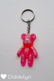 Sleutelhanger Teddy bear - Fel roze glitter