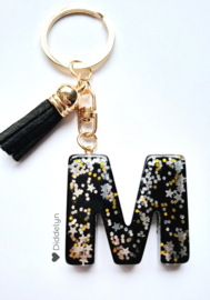 Letter M - Zwart en zilver glitter ♡ Zwart