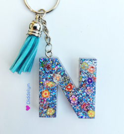 Letter N - Bloemen glitter