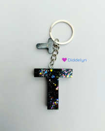 Letter T - Zwart glitters