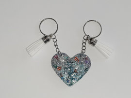 BFF set van 2 sleutelhangers - Blauw met witte kwastjes