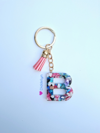 Letter B -  Multicolor Stone ♡ roze kwastje
