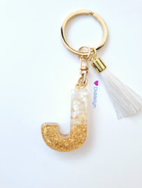 Letter J -  Wit met goud ♡ wit kwastje