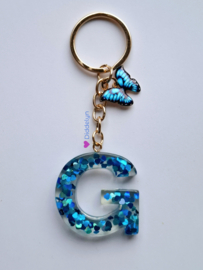 Letter G -  Blauwe hartjes ♡ vlindertje