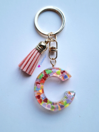 Letter C -  Multicolor hartjes ♡ roze kwastje