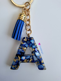Letter A -  Blauw Stone & gold flakes ♡ Blauw