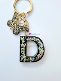 Letter D - Zwart met ster glitters ♡ vlinder