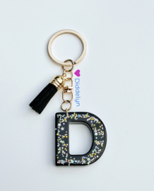 Letter D - Zwart met ster glitters ♡ zwart