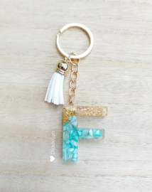 Letter F - Mint groen en goud ♡ wit
