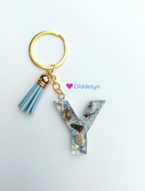 Letter Y - Schelpen blauwe glitter ♡ gouden hanger